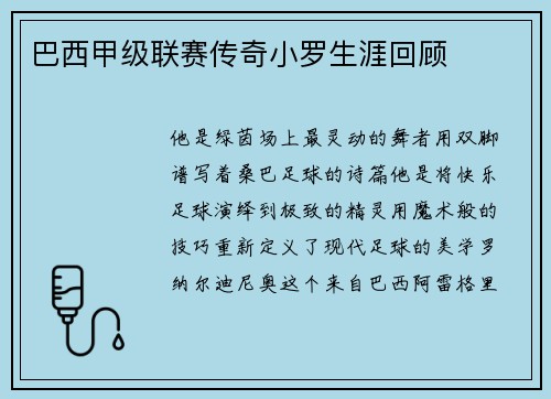 巴西甲级联赛传奇小罗生涯回顾